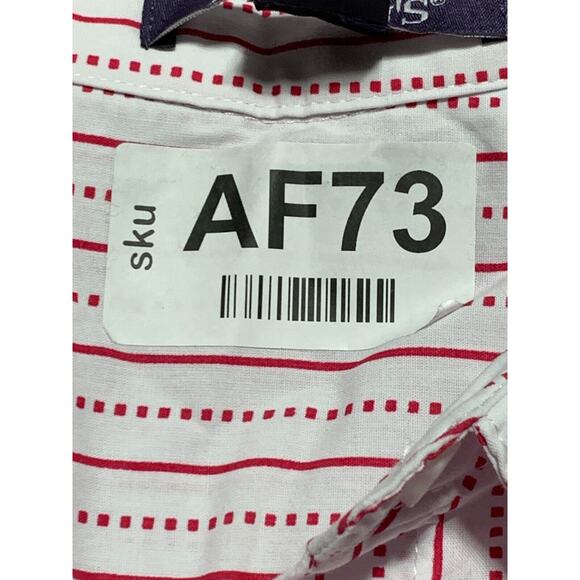 Roamans Button Up Top Women Size 38W Red/White‎ Striped Collared Long Sleeve - Picture 14 of 14